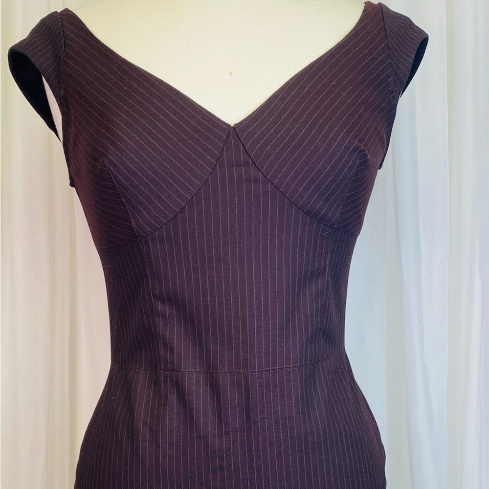 Tracy Reese Deep Purple (Brown Tone) Pinstripe Midi Dress